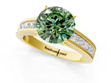 Yellow gold Fancy Green Round  Solitaire Diamond Ring with Channel-Set Band and Four-Prong Setting_4