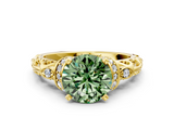 Yellow gold Fancy Green Round  Solitaire Diamond Ring with Filigree Band and Four-Prong Setting_71