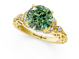 Yellow gold Fancy Green Round  Solitaire Diamond Ring with Filigree Band and Four-Prong Setting_72