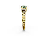 Yellow gold Fancy Green Round  Solitaire Diamond Ring with Filigree Band and Four-Prong Setting_73