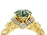 Yellow gold Fancy Green Round  Solitaire Diamond Ring with Filigree Band and Four-Prong Setting_75