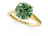 Yellow gold Fancy Green Round  Solitaire Diamond Ring with Four-Prong Setting and Tapered Band 2