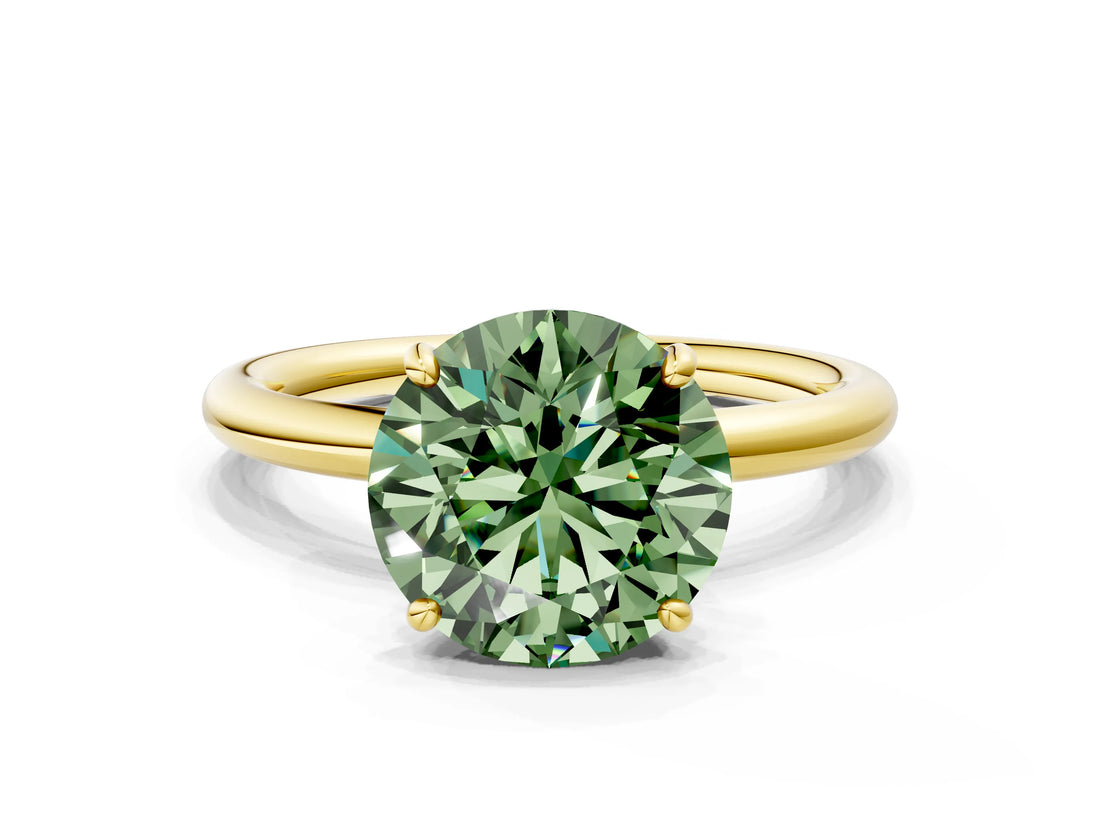 Yellow gold Fancy Green Round  Solitaire Diamond Ring with Four-Prong Setting on a Plain Band_20