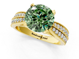 Yellow gold Fancy Green Round  Solitaire Diamond Ring with Milgrain Pavé Band and Four-Prong Setting_21