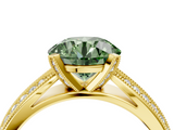 Yellow gold Fancy Green Round  Solitaire Diamond Ring with Milgrain Pavé Band and Four-Prong Setting_24