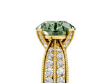 Yellow gold Fancy Green Round  Solitaire Diamond Ring with Milgrain Pavé Band and Four-Prong Setting_25