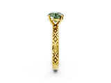 Yellow gold Fancy Green Round  Solitaire Diamond Ring with Milgrain and Black Enamel X Pattern Band_202