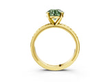 Yellow gold Fancy Green Round  Solitaire Diamond Ring with Milgrain and Black Enamel X Pattern Band_203