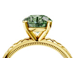 Yellow gold Fancy Green Round  Solitaire Diamond Ring with Milgrain and Black Enamel X Pattern Band_204