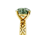 Yellow gold Fancy Green Round  Solitaire Diamond Ring with Milgrain and Black Enamel X Pattern Band_205