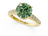 Yellow gold Fancy Green Round  Solitaire Diamond Ring with Pavé Band and Four-Prong Setting_168