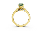 Yellow gold Fancy Green Round  Solitaire Diamond Ring with Pavé Band and Four-Prong Setting_170