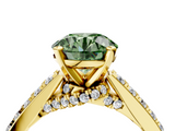 Yellow gold Fancy Green Round  Solitaire Diamond Ring with Pavé Band and Four-Prong Setting_171
