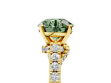 Yellow gold Fancy Green Round  Solitaire Diamond Ring with Pavé Band and Four-Prong Setting_172