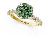 Yellow gold Fancy Green Round  Solitaire Diamond Ring with Pave Band and Four-Prong Setting_186