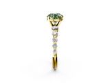 Yellow gold Fancy Green Round  Solitaire Diamond Ring with Pave Band and Four-Prong Setting_187