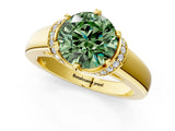 Yellow gold Fancy Green Round  Solitaire Diamond Ring with Pave Band and Six-Prong Setting_32