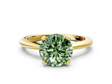 Yellow gold Fancy Green Round  Solitaire Diamond Ring with Six-Prong Setting on a Classic Band