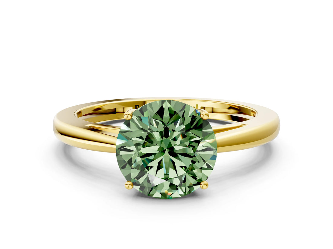 Yellow gold Fancy Green Round  Solitaire Diamond Ring with Split Shank and Four-Prong Setting_12