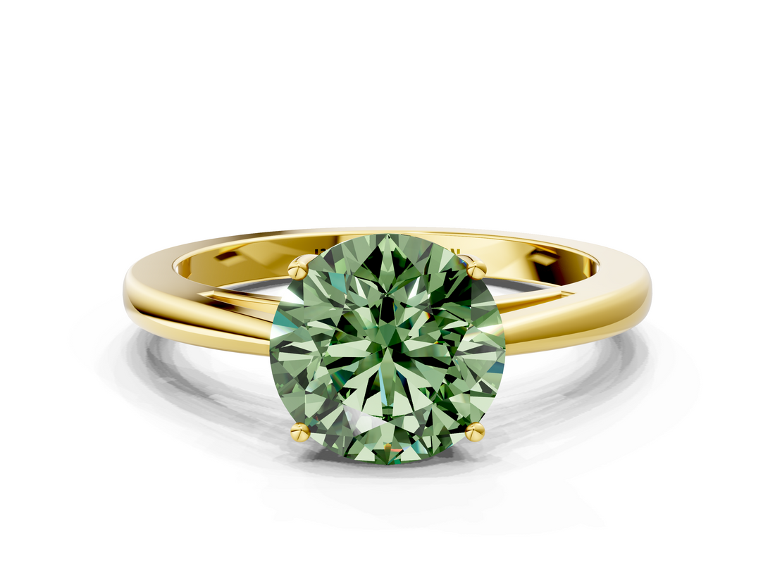 Yellow gold Fancy Green Round  Solitaire Diamond Ring with Split Shank and Four-Prong Setting_19