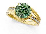 Yellow gold Fancy Green Round  Solitaire Diamond Ring with Split Shank and Prong Setting_65