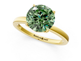 Yellow gold Fancy Green Round  Solitaire Diamond Ring with Thin Band and Four-Prong Setting_4