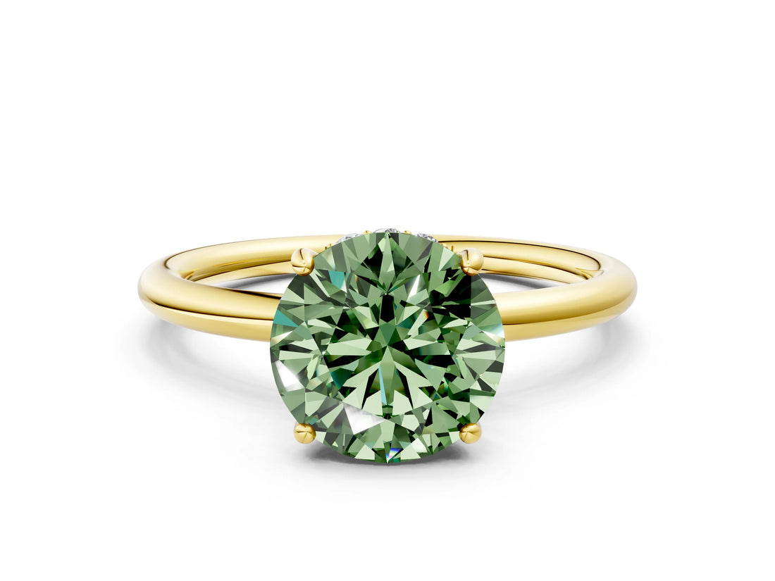 Yellow gold Fancy Green Round  Solitaire Diamond Ring with a Classic Band and Four-Prong Setting 1