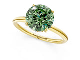 Yellow gold Fancy Green Round  Solitaire Diamond Ring with a Classic Band and Four-Prong Setting 2