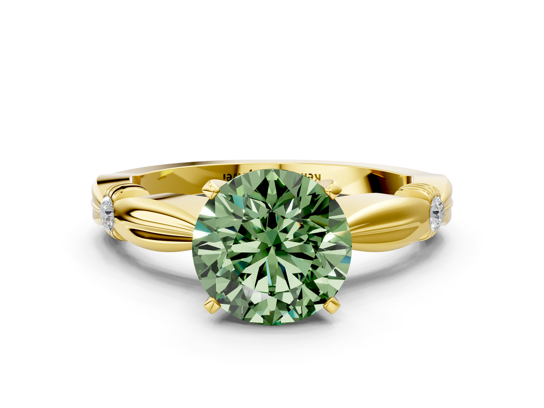 Yellow gold Fancy Green Round  Solitaire Diamond Twisted Band with Four-Prong Setting_59