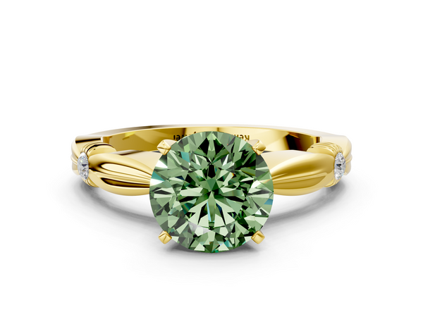 Yellow Gold Round Solitaire Engagement Ring Setting for Fancy Green Center with Leaf Shoulders