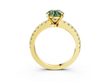 Yellow gold Fancy Green Round  Solitaire Diamond with Pavé Band and Four-Prong Setting_66