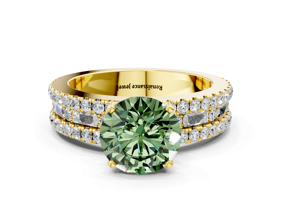 Yellow gold Fancy Green Round  Solitaire Diamond with Pave and Channel Set Band_41