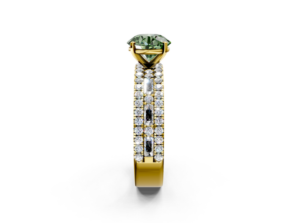 Yellow Gold Round Pave and Baguette Engagement Ring Setting for Fancy Green Center