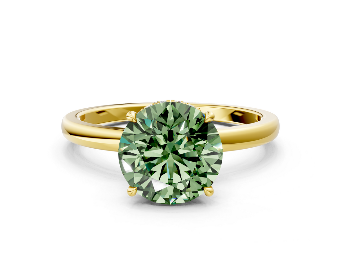 Yellow gold Fancy Green Round  Solitaire Engagement Ring with Cathedral Band and Four-Prong Setting_21