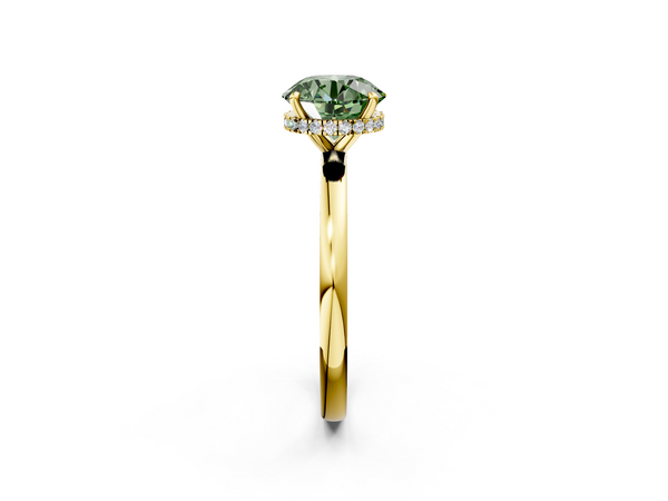 Yellow gold Fancy Green Round  Solitaire Engagement Ring with Cathedral Band and Four-Prong Setting