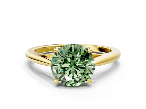 Yellow gold Fancy Green Round  Solitaire Engagement Ring with Four-Prong Setting and Classic Band