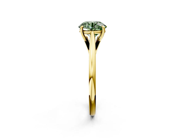 Yellow gold Fancy Green Round  Solitaire Engagement Ring with Four-Prong Setting and Classic Band