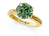 Yellow gold Fancy Green Round  Solitaire Engagement Ring with Scrollwork Band and Four-Prong Setting_136