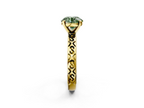 Yellow gold Fancy Green Round  Solitaire Engagement Ring with Scrollwork Band and Four-Prong Setting_137