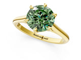 Yellow gold Fancy Green Round  Solitaire Engagement Ring with Six-Prong Setting and Classic Band 1