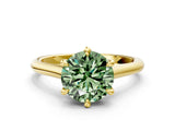 Yellow gold Fancy Green Round  Solitaire Engagement Ring with Six-Prong Setting and Classic Band