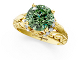 Yellow gold Fancy Green Round  Solitaire Filigree Engagement Ring with Halo and Prong Setting_76