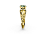 Yellow gold Fancy Green Round  Solitaire Filigree Engagement Ring with Halo and Prong Setting_77