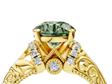 Yellow gold Fancy Green Round  Solitaire Filigree Engagement Ring with Halo and Prong Setting_79