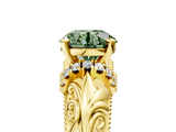Yellow gold Fancy Green Round  Solitaire Filigree Engagement Ring with Halo and Prong Setting_80