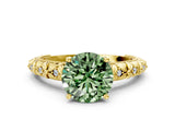 Yellow gold Fancy Green Round  Solitaire Floral Milgrain Engagement Ring_31