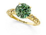 Yellow gold Fancy Green Round  Solitaire Floral Milgrain Engagement Ring_32