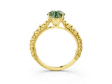 Yellow gold Fancy Green Round  Solitaire Floral Milgrain Engagement Ring_34