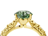 Yellow gold Fancy Green Round  Solitaire Floral Milgrain Engagement Ring_35