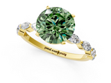 Yellow gold Fancy Green Round  Solitaire Marquise Side Stone Prong Setting Ring_45